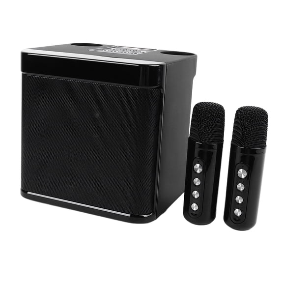 BIMZUC Small Karaoke Machine Rechargeable Portable Bluetooth Speaker with 2 Wireless Microphones Black Home Party System 6.69 inches / 17 cm