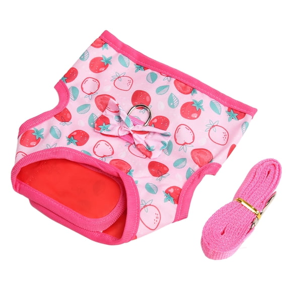 BIMZUC Small Pet Harness and Leash Set Pink Strawberry Pattern Breathable Cotton Dress Vest for Rabbit Hamster Guinea Pig with Adjustable Buckles, Size S (5.12 inches / 13 cm)