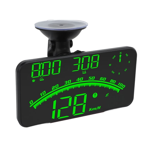 BIMZUC Smart HUD LED Screen High Definition Speed Alarm Multifunction GPS Digital Speedometer Universal 5V for Cars Trucks, Green, 6.29 inches / 16 cm