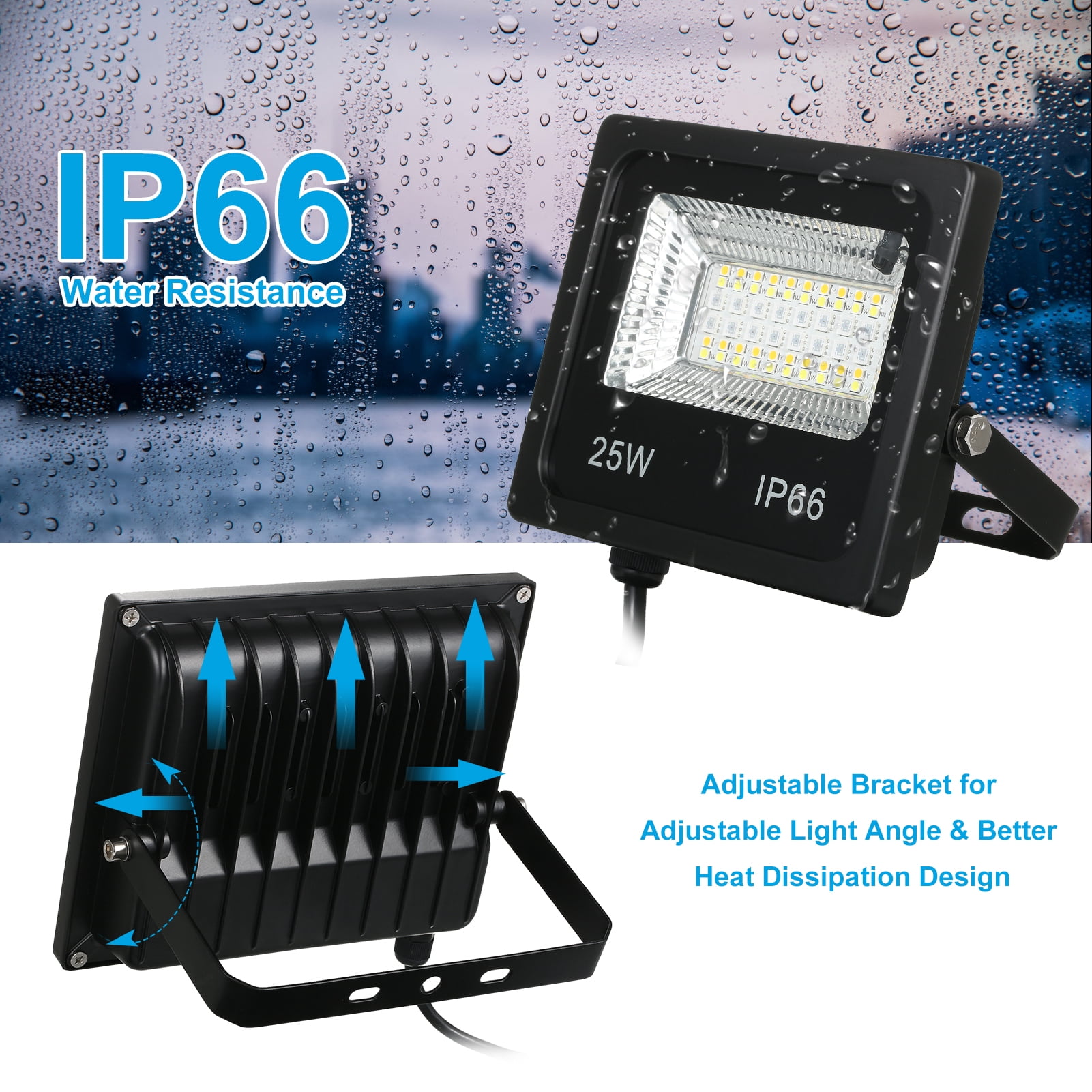 BIMZUC Smart RGBCW LED Flood Light Outdoor Lamp, 25W 56LEDs IP66 Waterproof Bluetooth Stage Lighting with Remote Controller App Control for Backyard Patio Garden Party (25W / 6.89 in)