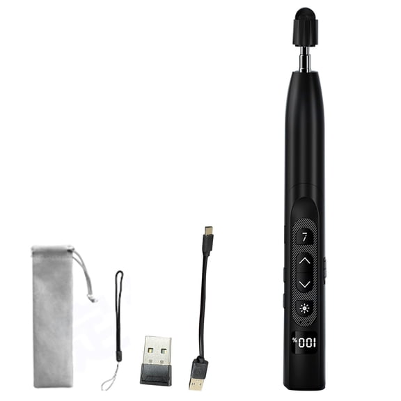 BIMZUC Smart Wireless Presentation Clicker & Page Turner, Multifunctional Remote Control Pen with Telescopic Pointer Stick, Digital Battery Display for Business Meetings and Classroom Teaching, Black