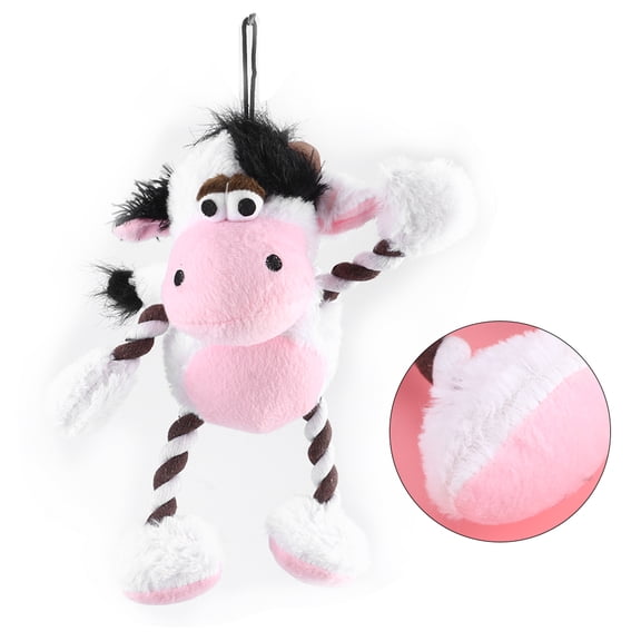 BIMZUC Soft Plush Pet Teeth Cleaning Protection Chewing Biting Interactive Training Toy for Dogs, Cow Shape (11.81 inches / 30 cm)