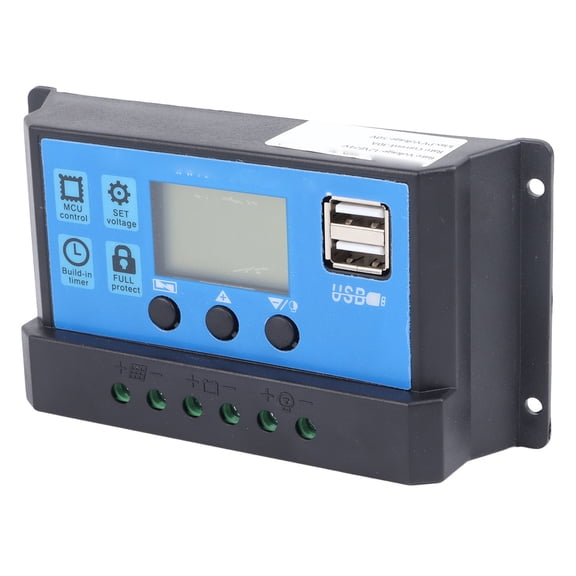 BIMZUC Solar Charge Controller PWM LCD Display Dual USB Output 12V 24V Self Adaption 30A Renewable Energy Regulator for Home and Outdoor Use (5.51 x 3.15 inches / 14 x 8 cm)