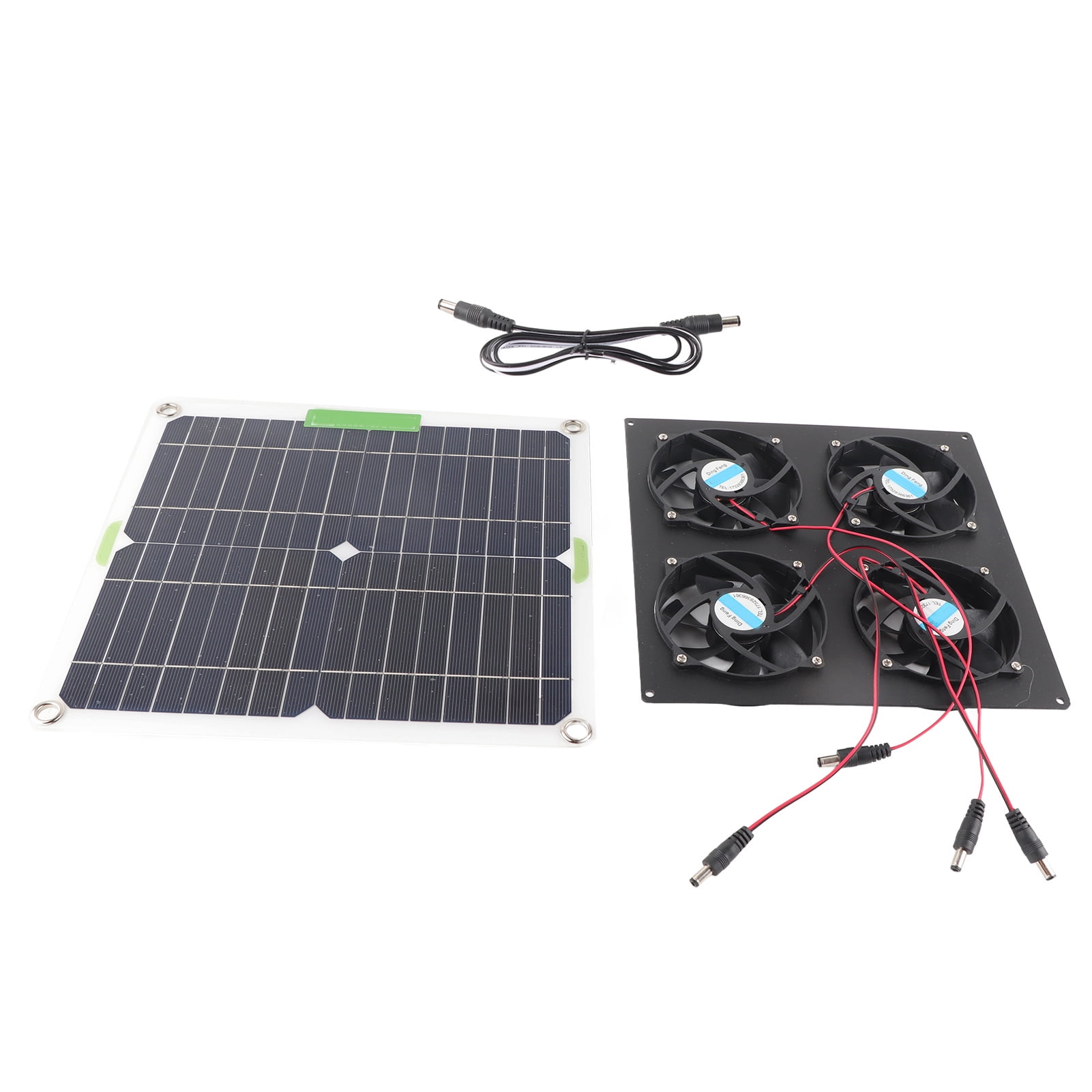 BIMZUC Solar Panel Fan Kit 12 Inch / 31 cm Waterproof Monocrystalline Silicon Exhaust 4 Ports Ventilator For Greenhouses RV Pet House Chicken Coops Air Circulation System Black