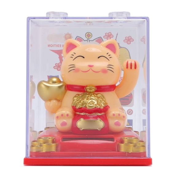 BIMZUC Solar‑Powered Waving Cat Statue – Automatic Light‑Sensing Arm, Yellow Lucky Cat for Office, Home, Car, Restaurant Decor