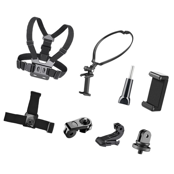 BIMZUC Sports Camera Accessory Set Chest Mount Head Strap Neck Holder Kit for Action Cameras and Phones, Black (9.84 inches / 25 cm)