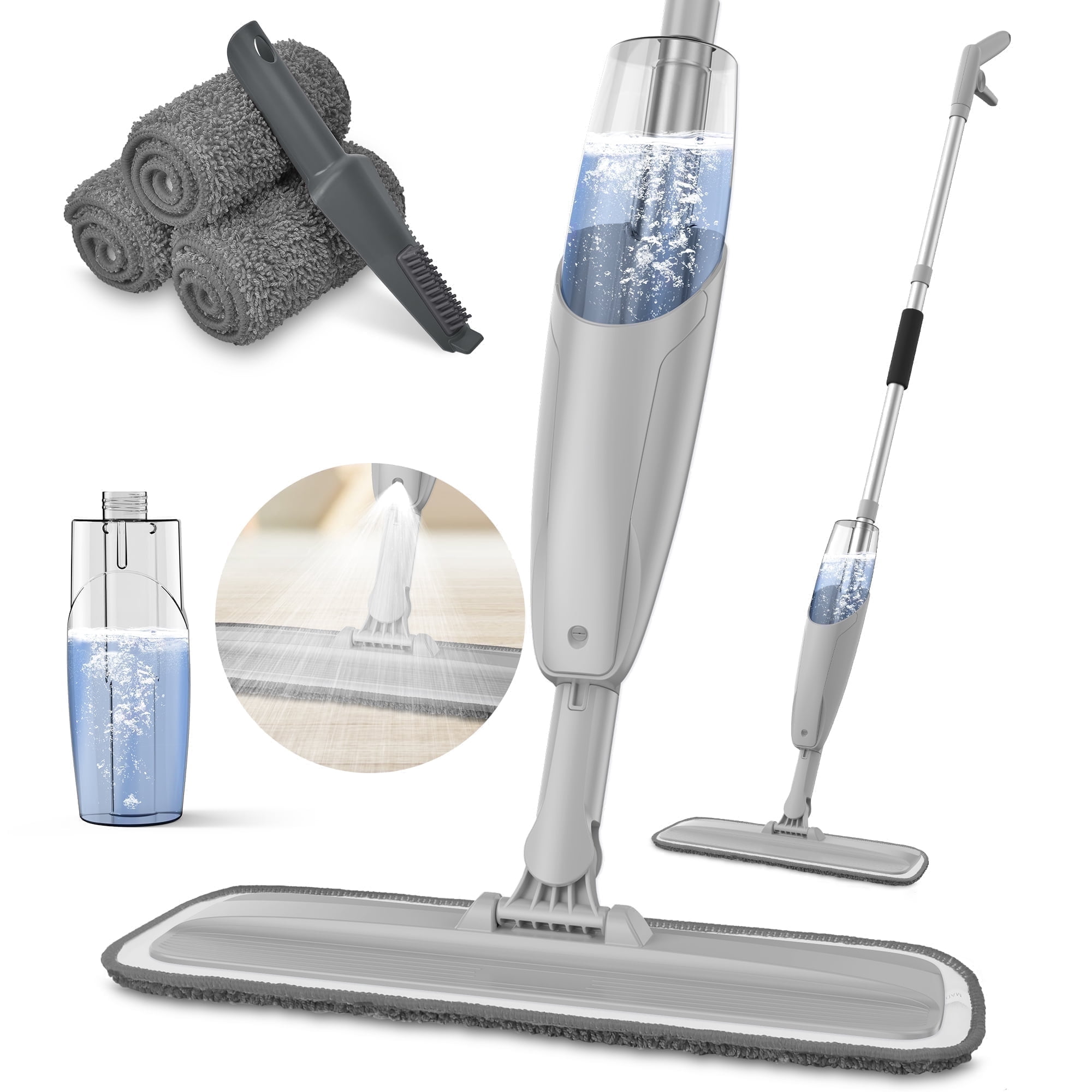 BIMZUC Spray Mop for Floor Cleaning Wet, with 14 oz Refillable Bottle and 3 Washable Microfiber Pads Home and Commercial Use, Gray - Walmart.com