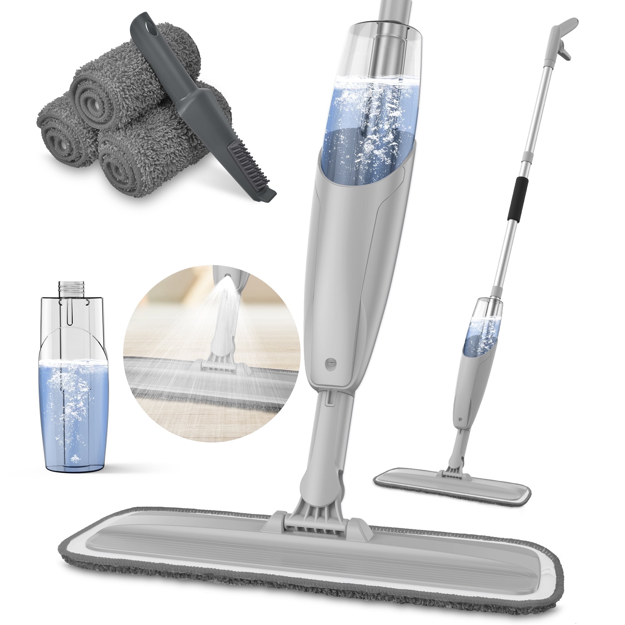 BIMZUC Spray Mop for Floor Cleaning Wet, with 14 oz Refillable Bottle and 3 Washable Microfiber Pads Home or Commercial Use, Gray