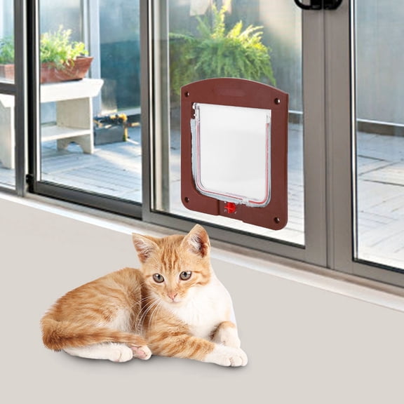 BIMZUC Square PP Controllable Switch Pet Door for Dogs and Cats, Flap Door, Coffee Color, 9.06 in / 23 cm