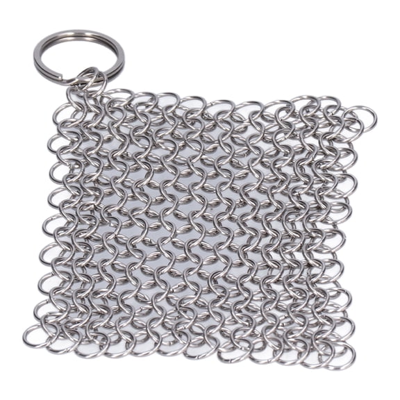 BIMZUC Stainless Steel Cast Iron Cleaner & Scraper - Reusable Chainmail Scrubbing Tool for Cookware, Silver