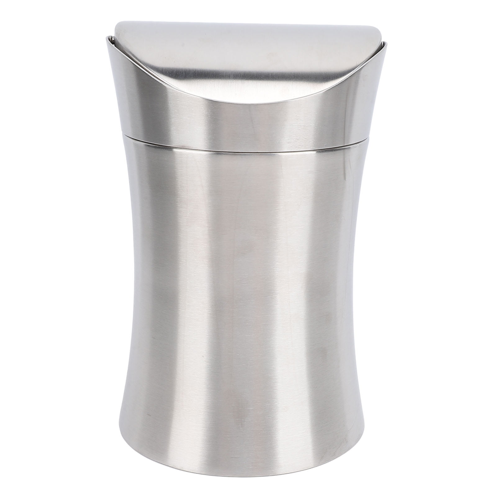 BIMZUC Stainless Steel Desk Trash Can with Swing Lid, 1.2 Gallon Small Wastebasket for Office, Bathroom, and Kitchen Countertop, Brushed Nickel