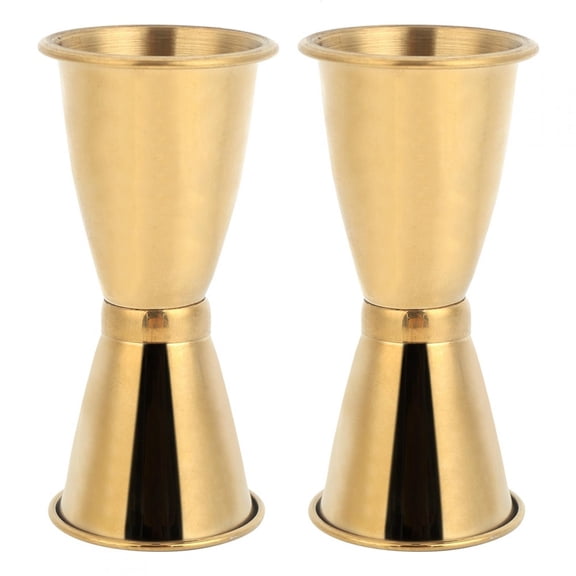 BIMZUC Stainless Steel Double Jigger Set of 2, Large Gold Cocktail Drink Measuring Cup for Bartending, Wine and Liquid Tools, 1.8 inches / 4.6 cm Height, Professional Bar Accessories