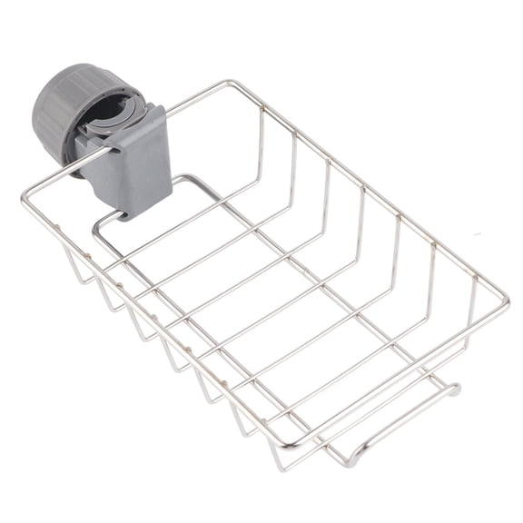 BIMZUC StainlessSteel FaucetClip Sink Rack  304 Steel Drain Shelf with Hook, MultiUse Dish Cloth & Sponge Organizer