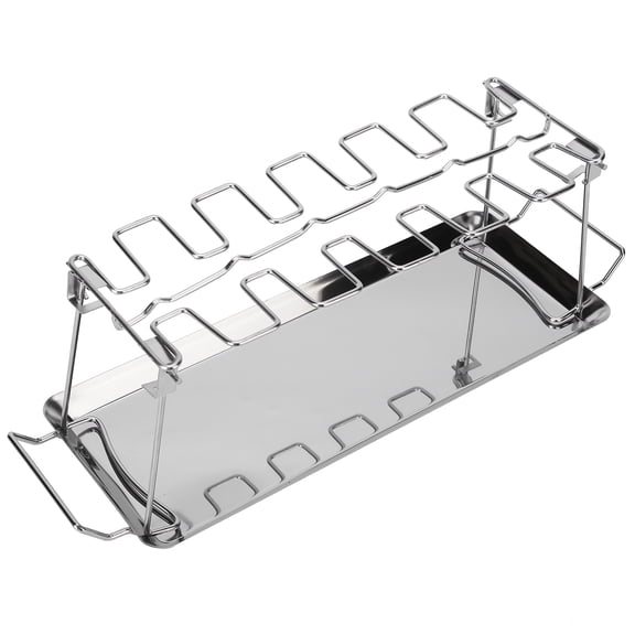 BIMZUC Stainless Steel Foldable Chicken Wing Leg Rack with Bakeware Vertical Roaster Stand Grill Grid 18.11 inches / 46 cm BBQ Accessories for Outdoor Camping Cooking