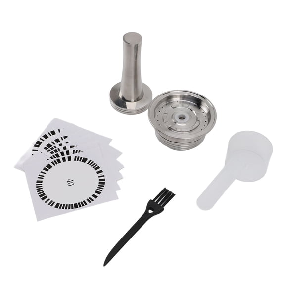BIMZUC Stainless Steel Reusable Coffee Capsule Pod 230ML (7.78 oz) Set with Tamper, Spoon, Brush & 6 Barcode Stickers - Compatible with VertuoLine POP & NEXT