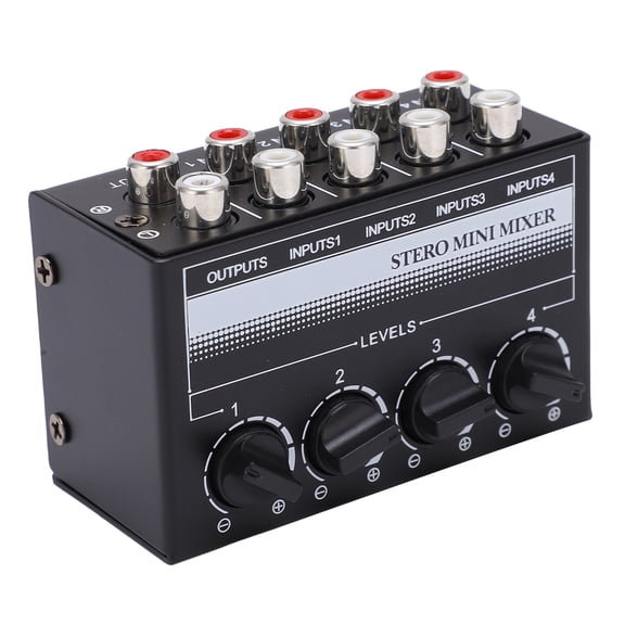 BIMZUC Stereo Mini Mixer Passive Audio Signal Controller 4-Channel Hub for Outdoor Performance, Independent RCA Input Output Portable Sound Equipment for Studio DJ Streaming