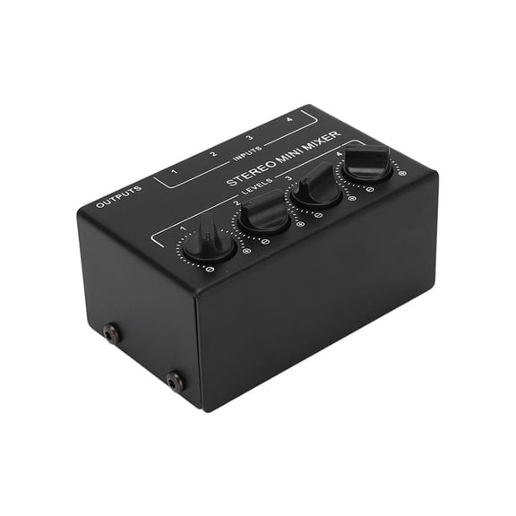 BIMZUC Stereo Mixer Passive 4-Channel Audio Line Mini RCA Portable Controller for Computer Phone Tablet, No Power Required, Black Iron Housing, Independent Volume Controls