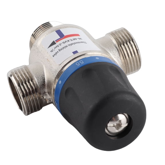 BIMZUC Thermostatic Mixing Valve 3 Way Brass Temperature Control Device 3/4 Inch / 20 mm Large Flux Solid Brass Hot and Cold Water Valve for Home Improvement Plumbing Supply System