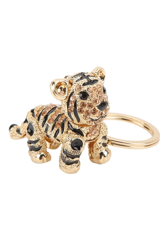 Tiger Keychain Three Dimensional Rhinestone Car Key Ring Ladies Bag Pendant Accessories, Champagne (1.97 inches / 5 cm)