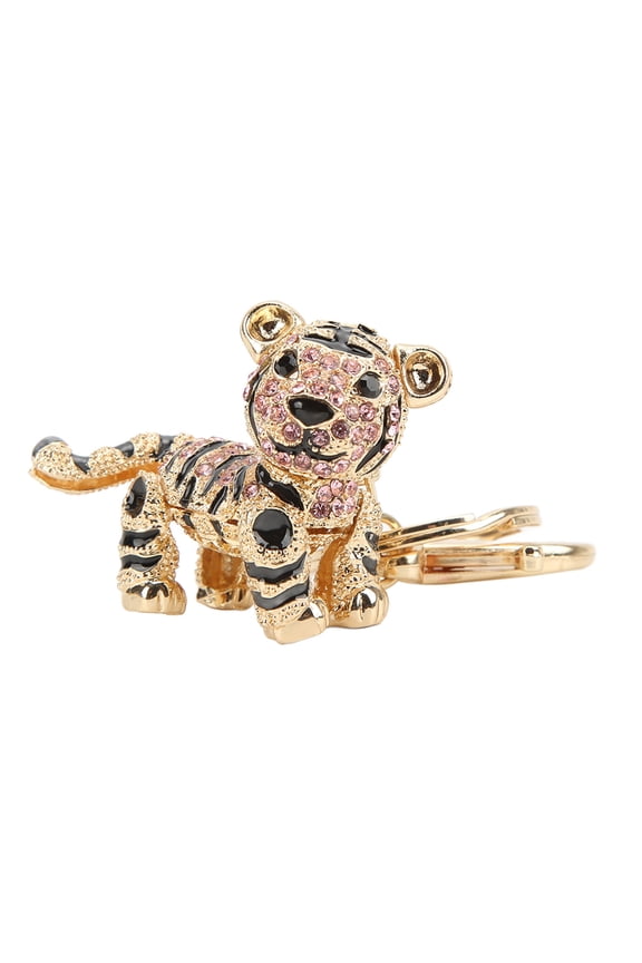 Tiger Keychain Three Dimensional Rhinestone Car Key Ring Ladies Bag Pendant Accessories, Pink (1.97 inches / 5 cm)