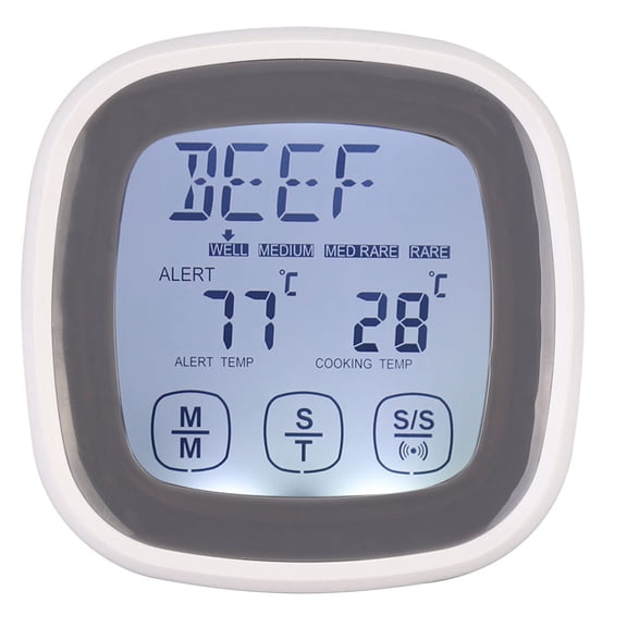 BIMZUC Touch Screen Kitchen Cooking Digital Food Meat Thermometer Timer Tool with Detachable Probe (7.1 inches / 18 cm) for Outdoor BBQ, Grilling, and Baking, Accurate Temperature Readout, Grey Color