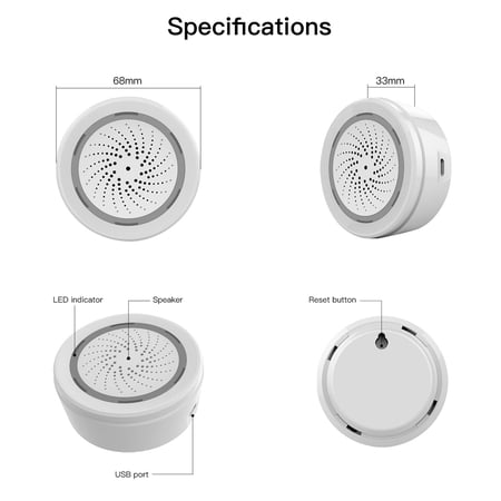 BIMZUC Tuya WiFi Intelligent Siren Sensor Audible Visual Alarm 90dB Loud App Remote Control Home Safety System Wireless Security Alarms White Dual Power (2.7 inches / 6.8 cm)