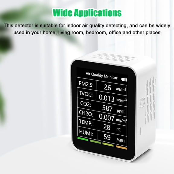 BIMZUC Tuya WiFi Portable Home Office Indoor Desktop Air Quality Detector 6-In-1 Monitor PM2.5 TVOC CO2 CH2O Temperature Humidity Intelligent Linkage Mobilephone APP Remotes White[cite: 1]