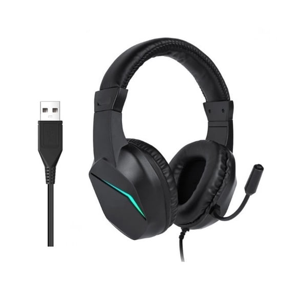 BIMZUC USB Wired Gaming Headset with LED Light, Over-Ear Noise Cancelling Headphones for PC Laptop, Black (7.87 inches / 20 cm)