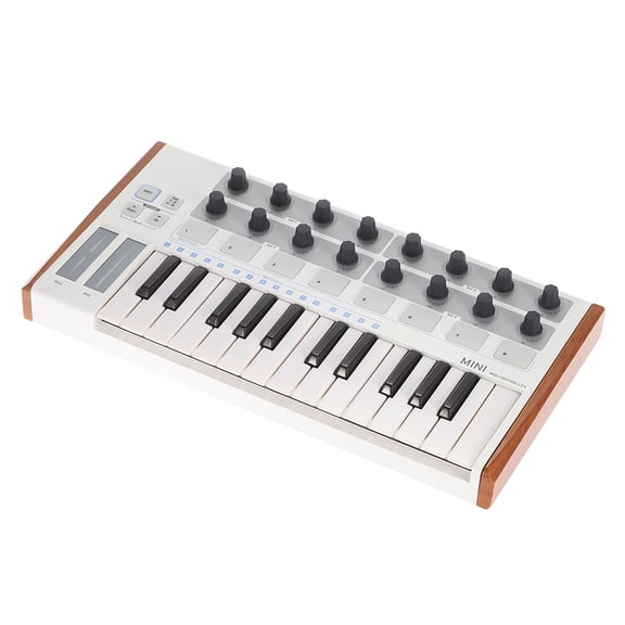 BIMZUC Ultra-Portable Mini Professional 25-Key USB MIDI Drum Pad and Keyboard Controller Velocity-Sensitive Keys with 16 Assignable Encoders and 8 User Presets for Mac PC Music Production White