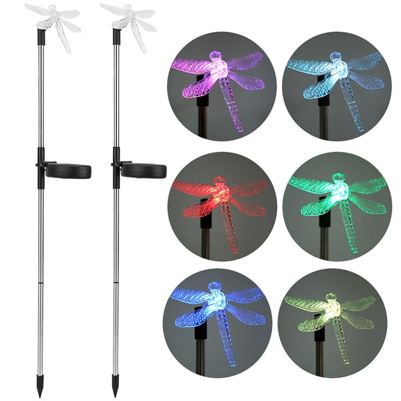 BIMZUC Unique Dragonfly Solar LED Lawn Light, Color Changing Waterproof Garden Stake Landscape Lighting for Pathway Patio Yard Decoration, 20.5 inches / 52 cm (2 Count)