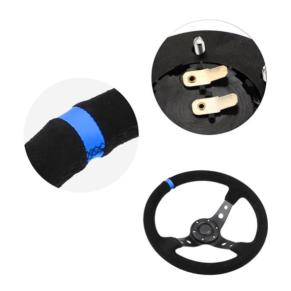 BIMZUC Universal 14 Inches / 35.56 cm 6-Bolts Auto Car Racing Steering Wheel with Horn Button and Napped Leather Grip (Blue)