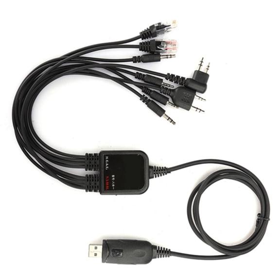 BIMZUC Universal 8-in-1 Multi-Functional USB Programming Cable with 8 Versatile Connectors and Software CD for Handheld Two-Way Radios and Professional Communication Devices, Durable ABS Black