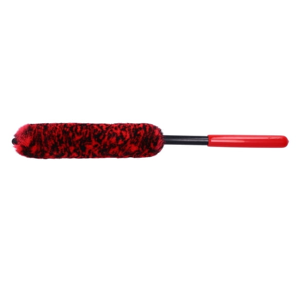 BIMZUC Universal Car Wheel Hub Cleaning Brush - Flexible Long Handle Tire Detailing Brush with Microfiber, Red