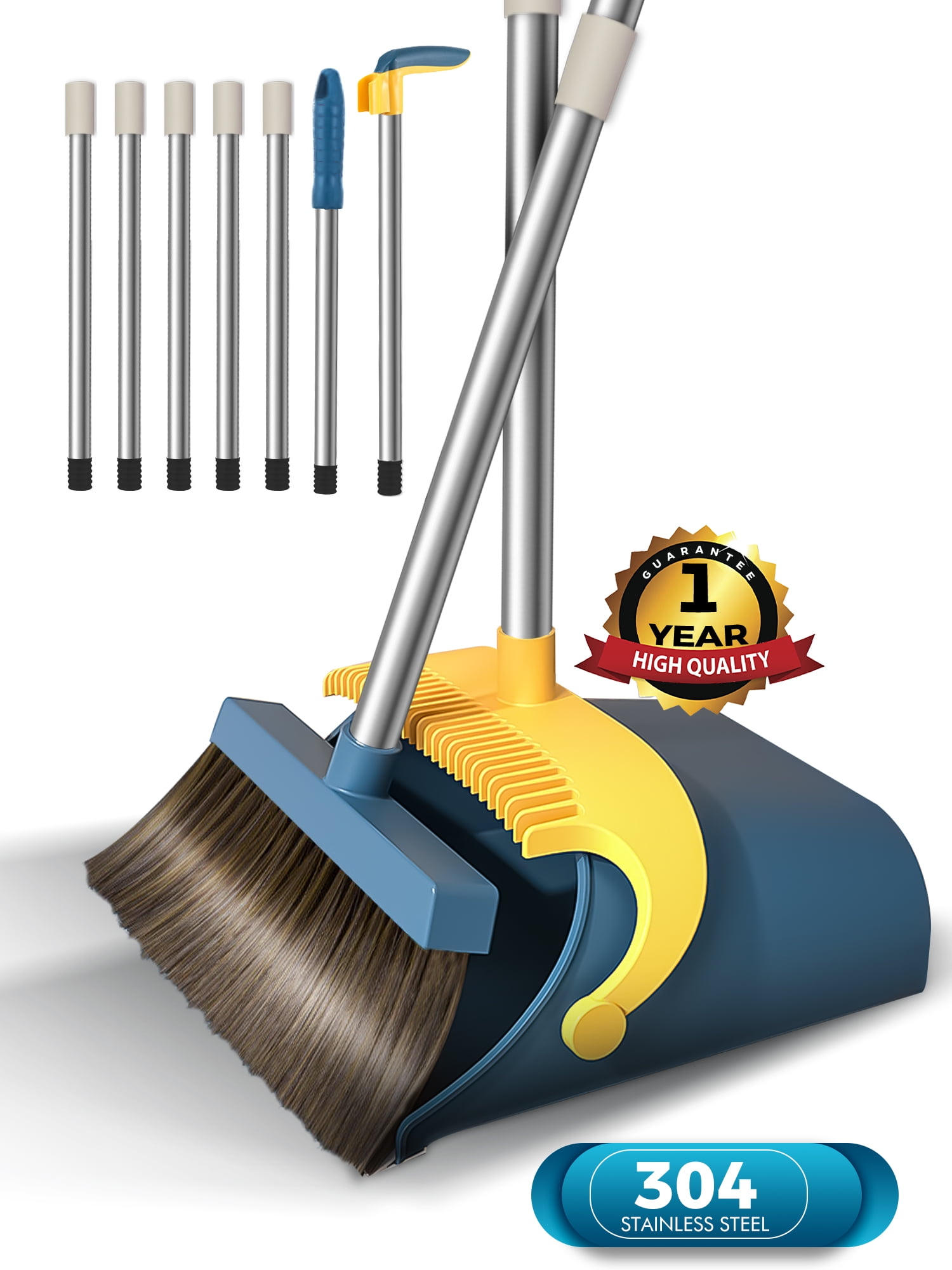 Happylost Upgrade Broom and Dustpan Set, Self-Cleaning with