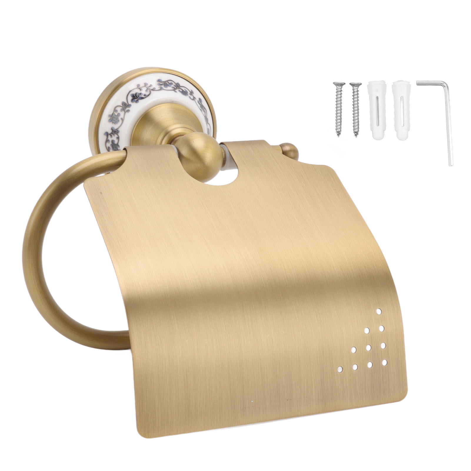 BIMZUC Vintage Blue & White Porcelain Toilet Paper Holder – Brass & Stainless Steel Wall‑Mounted Rack for Bathroom