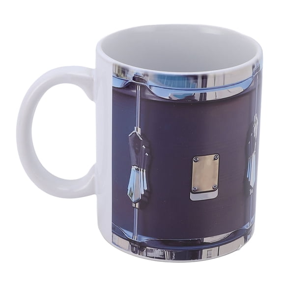 BIMZUC Vintage Drum Shape Coffee Mug 11 oz / 325 ml Ceramic Stainless Steel Cup with Spoon for Hot Cold Beverages Novelty Tea Cup Home Office Drinkware White