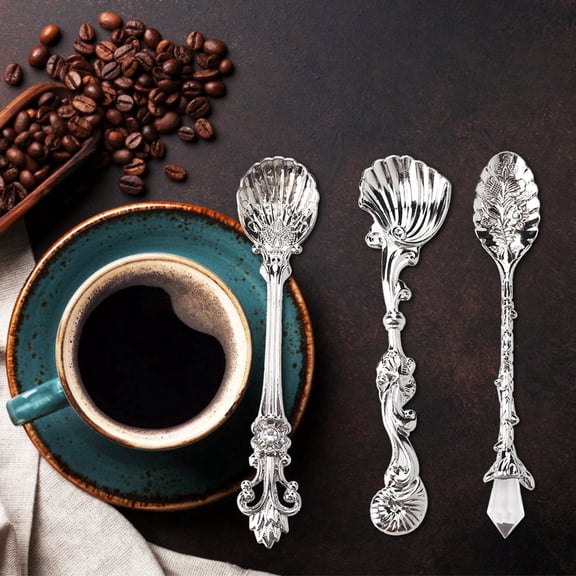 BIMZUC Vintage Style Cutlery Zinc Alloy Coffee Dessert Teaspoon Set of 3 Silver (4.3 inches / 11 cm)