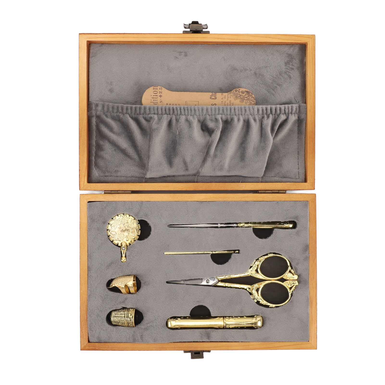 BIMZUC Vintage Wooden Sewing Kit 30‑Piece Multifunctional Box with Thread Cutter, Thimble, Scissors & Needle Holder – Eco‑Friendly Solid Wood Craft Storage