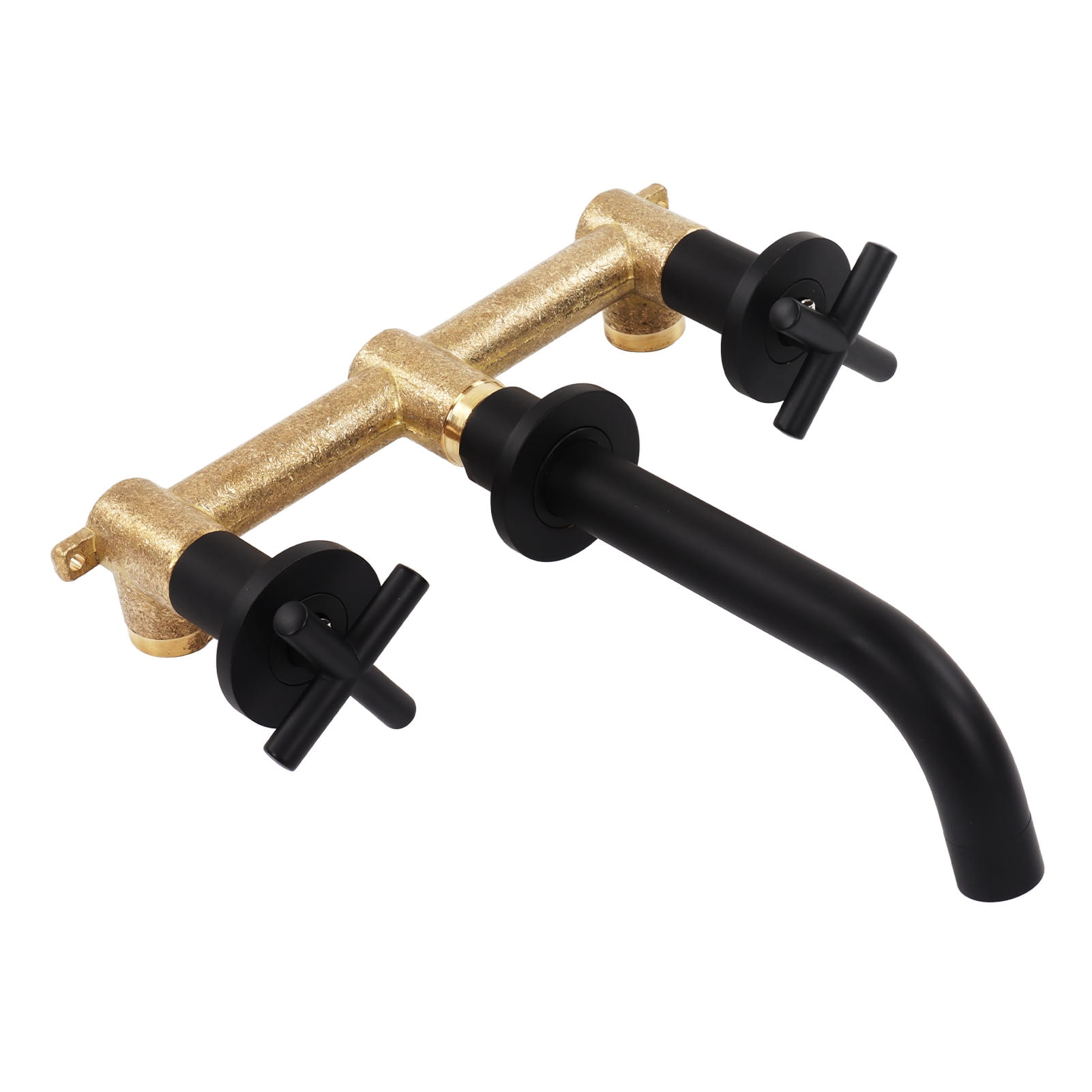BIMZUC Wall Mounted Bathroom Sink Faucet Hot and Cold Water Mixer Tap Bathtub Faucet Internal and External Thread G1/2 Matte Black Solid Brass Construction (13.38 inches / 34.00 cm)