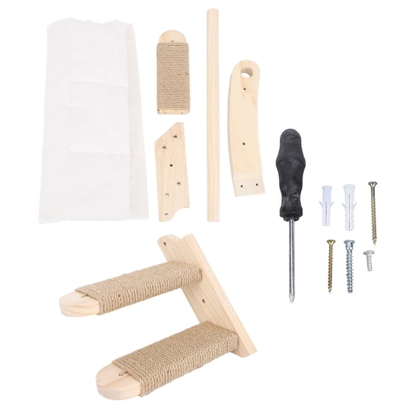 BIMZUC WallMounted Cat Hammock with Steps Sturdy Wooden Frame, Sisal Scratch Pad, EasyClean Cushions, SpaceSaving Indoor Cat Bed