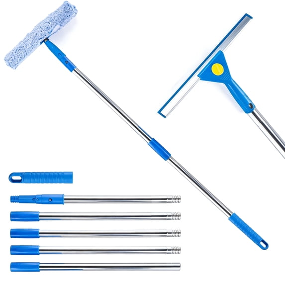 FVSA Window Cleaning Kit, Squeegee for Window Cleaning with 78.7" Extendable Stainless Steel Pole, Shower Squeegee for Glass Doors, Mirror, Tile, Car Windshield, Blue