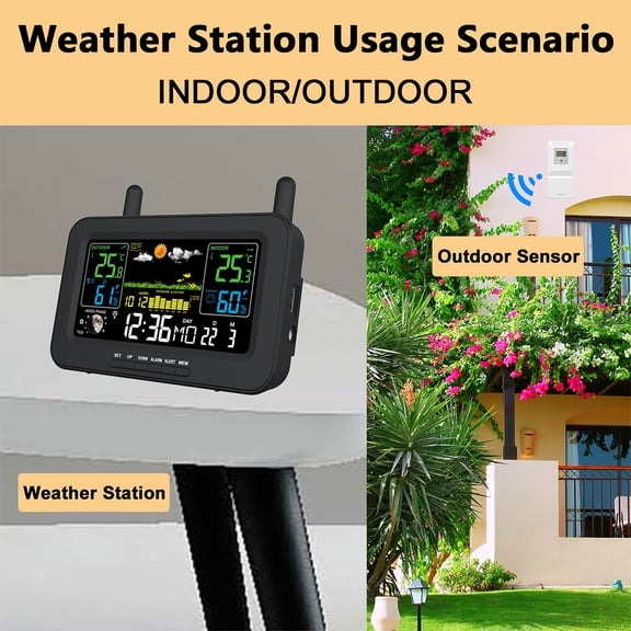 BIMZUC Wireless Color Display Weather Station with 433MHz RF Sensor, Indoor Outdoor Thermometer Hygrometer 8.27 inches / 21 cm, Large Screen Forecast Clock with Barometric Pressure & Moon Phase