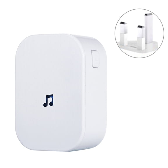 BIMZUC Wireless Plug-in Doorbell Chime for Video Doorbells, 433MHz Adjustable Volume Ding-Dong Door Bell Kit, UK Plug Receiver with Music Selection, 90-250V AC White Entry Chime (2.9 x 2.0 inches)