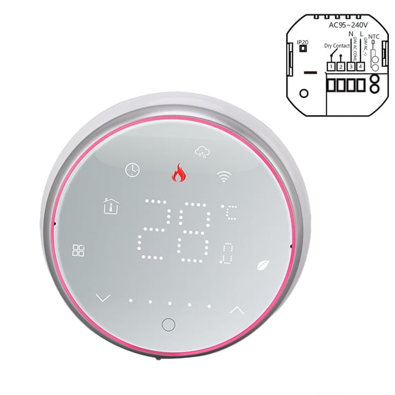 BIMZUC Wireless WiFi Smart Thermostat Boiler Heating LED Display Voice APP Control AC95-240V Energy Saving Round Temperature Controller White 3.94 inches / 10 cm