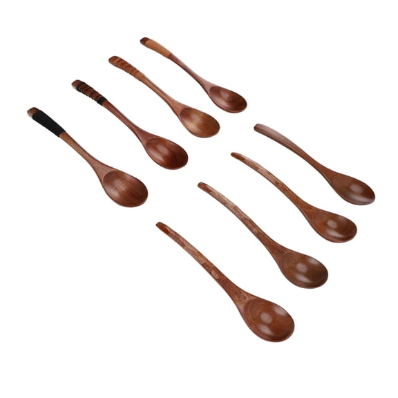 BIMZUC Wood Soup Spoons Japanese Style Wooden Spoon Set, Kitchen Utensils for Eating, Cooking, Mixing, and Stirring, 8-Piece Set (9.06 inches / 23 cm)