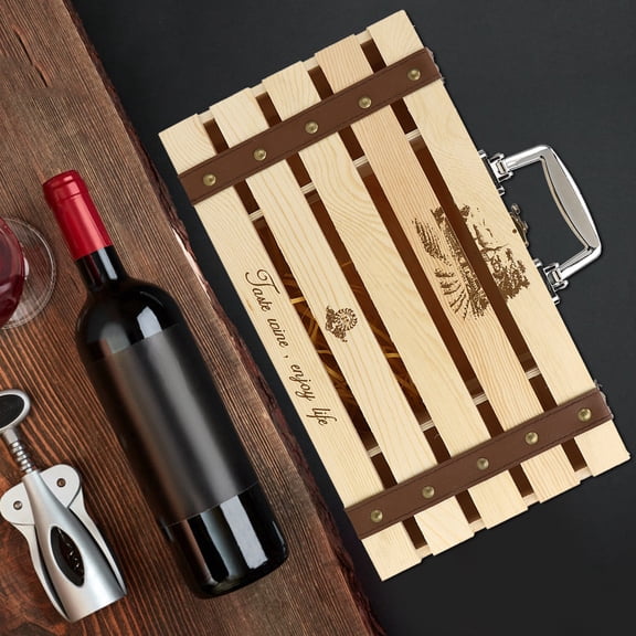 BIMZUC Wood Wine Gift Box, Hollow Out Straight Bar Container for 2 Bottles, 13.8 inches / 35 cm