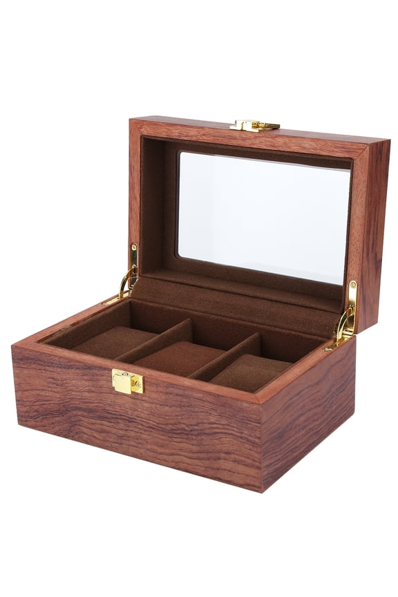 Wooden 3 Grid Watch Display Box Transparent Window Anti-Slip Watch Storage Box