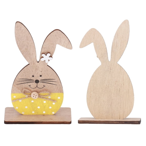 BIMZUC Wooden Boxwood Rabbit Ornament, 5.9 Inches, Cute Nordic Style Desktop Bunny Decoration for Home Office Kindergarten, Yellow