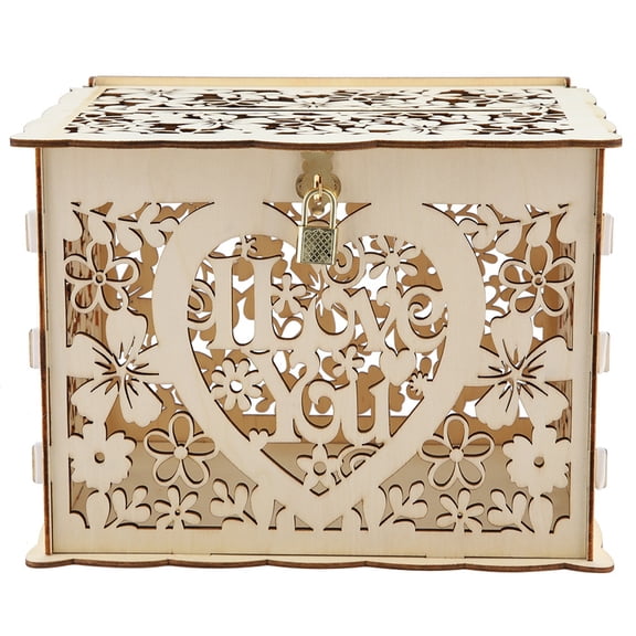 BIMZUC Wooden Wedding Card Box with Keys and Lock DIY Money Gift Holder for Rustic Weddings Receptions Bridal Showers Birthdays Anniversaries and Parties Natural Vintage Style Keepsake Box