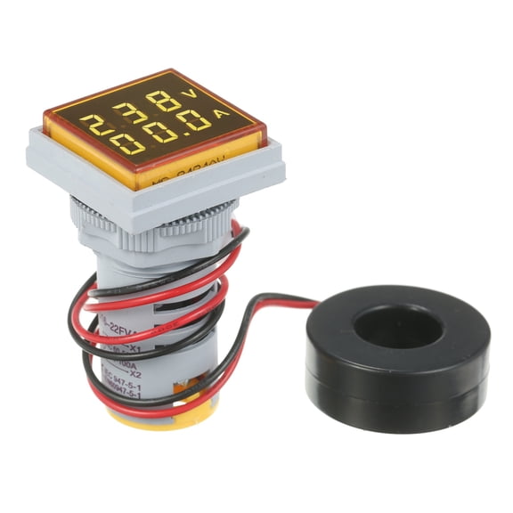 BIMZUC Yellow Mini Square Digital Volt-Ammeter Dual LED Display Voltage Current Meter Monitor AC 60-500V 0-100A